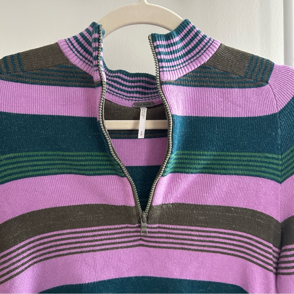 Free People cropped half zip striped sweater - Picture 3 of 9